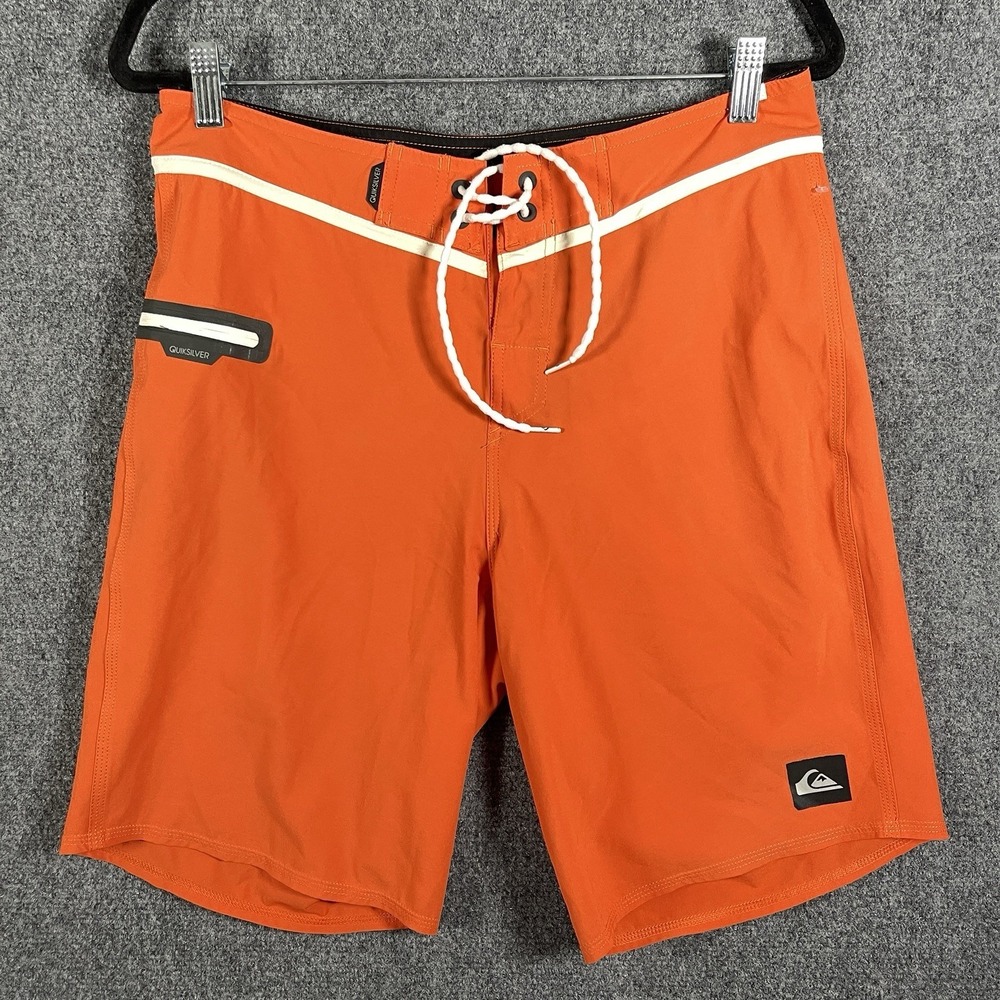 Quiksilver DryFlight Board Shorts Orange Black Mens Size 30 / 9" Inseam #2579